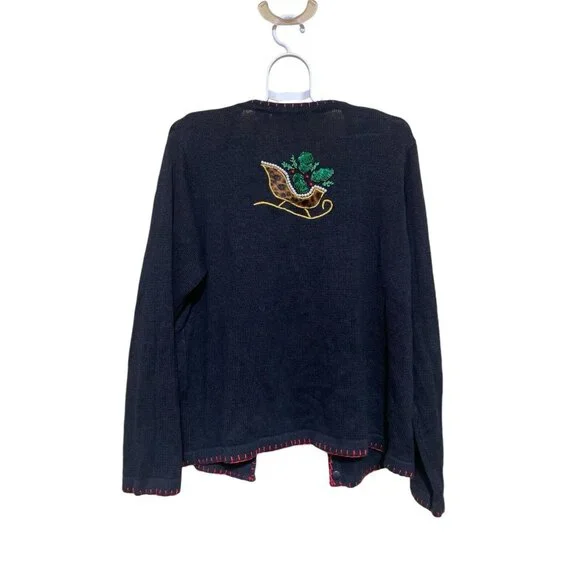 Victoria Jones Christmas Sweater Size Medium Button Up Cardigan - Picture 2 of 11